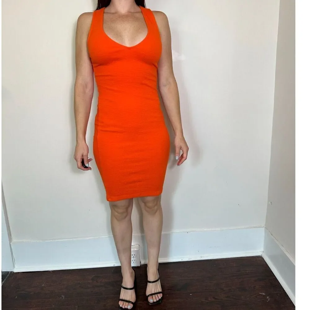 Zara Blood Orange V Neck Above Knee Halter Dress Size Small - Picture 2 of 4